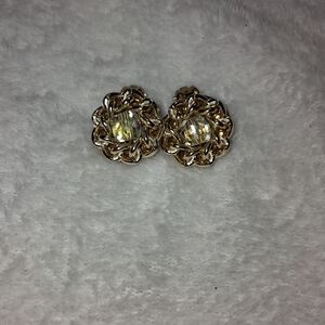 Vintage Gold tone Faceted Rhinestone Clip On Earrings